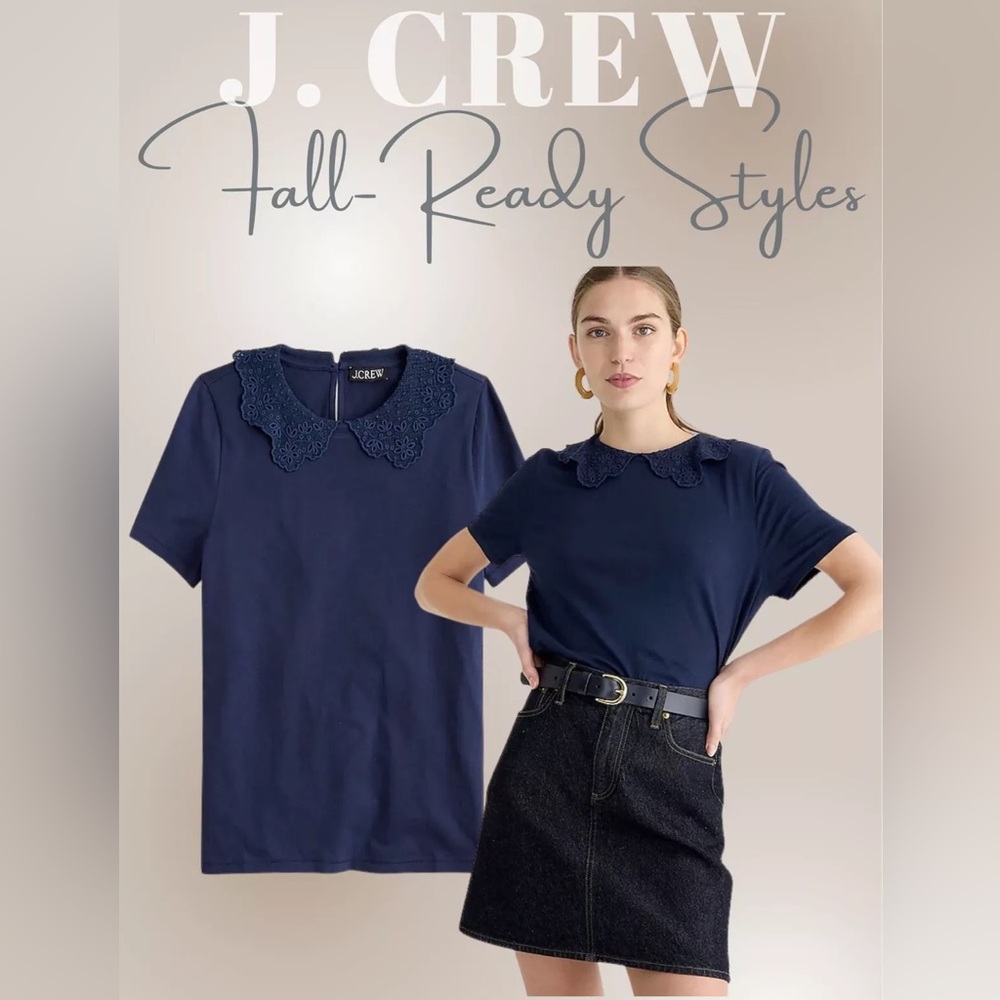 J.Crew Navy Scalloped Lace Collar Tee XL